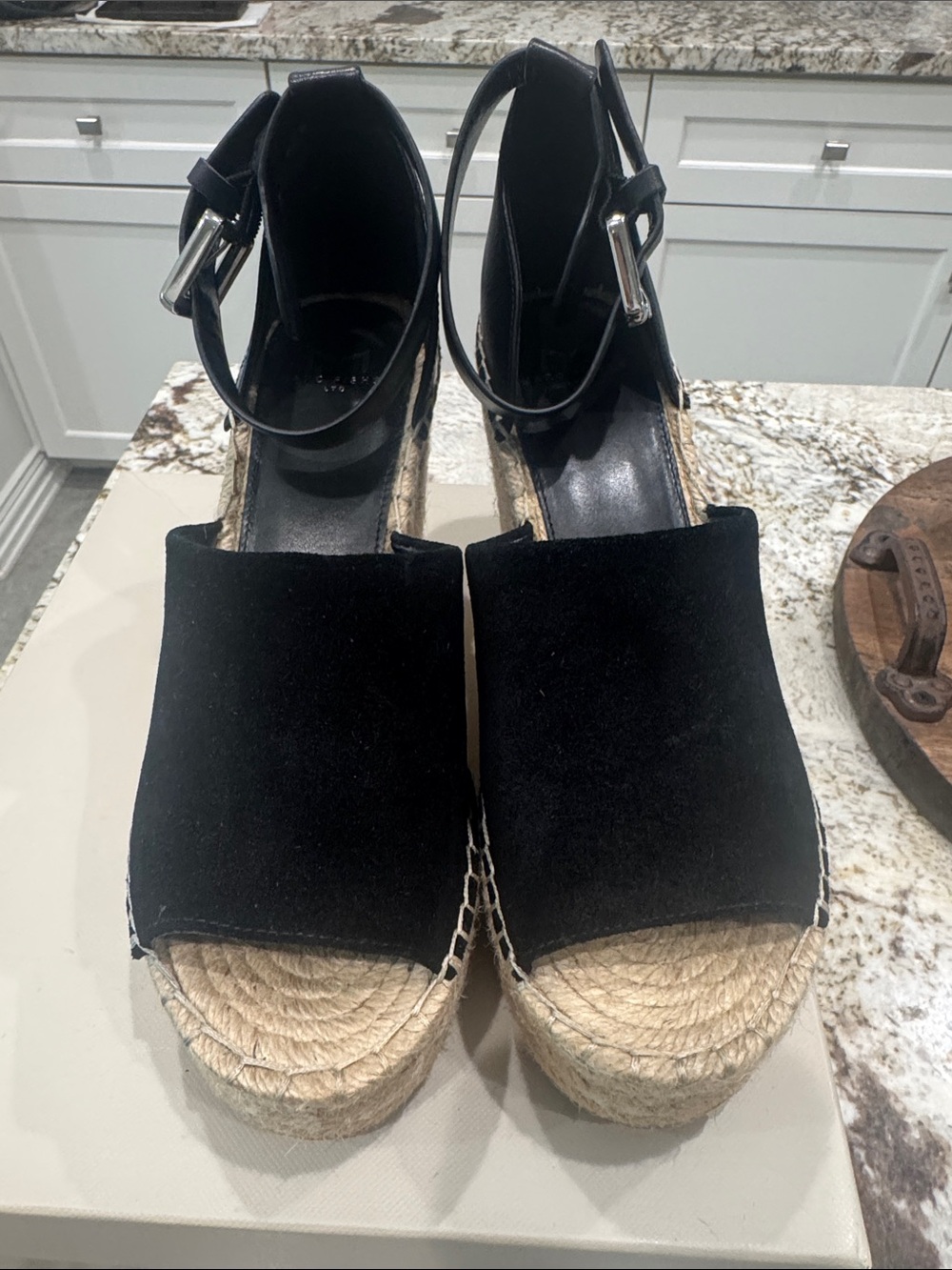 Marc Fisher Black Suede Espadrille Wedge Sandals with Ankle Strap - Picture 3 of 9